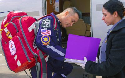 Air Medical Transport flight coordination team managing the fixed-wing air ambulance process