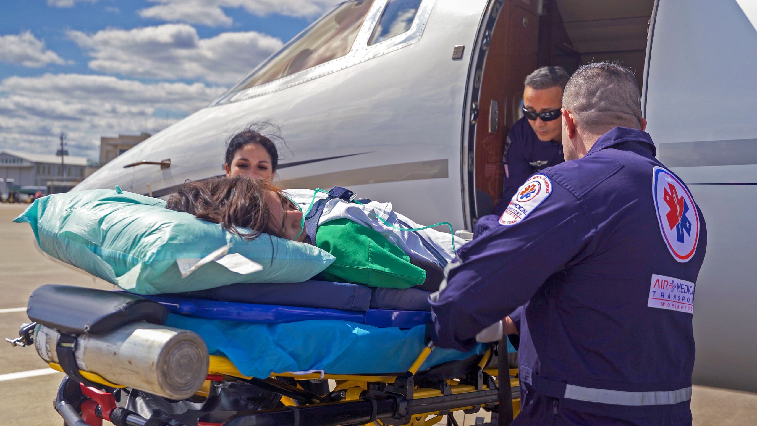 Pediatric Critical Care Flight Team - Air Medical Transport Fixed-wing air ambulance interior prepared for immunocompromised patient transport