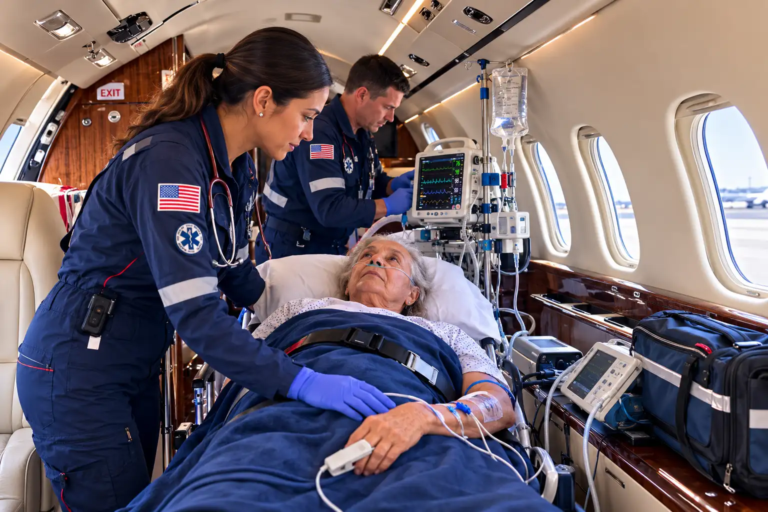 Fixed-wing air ambulance aircraft used for medical transport